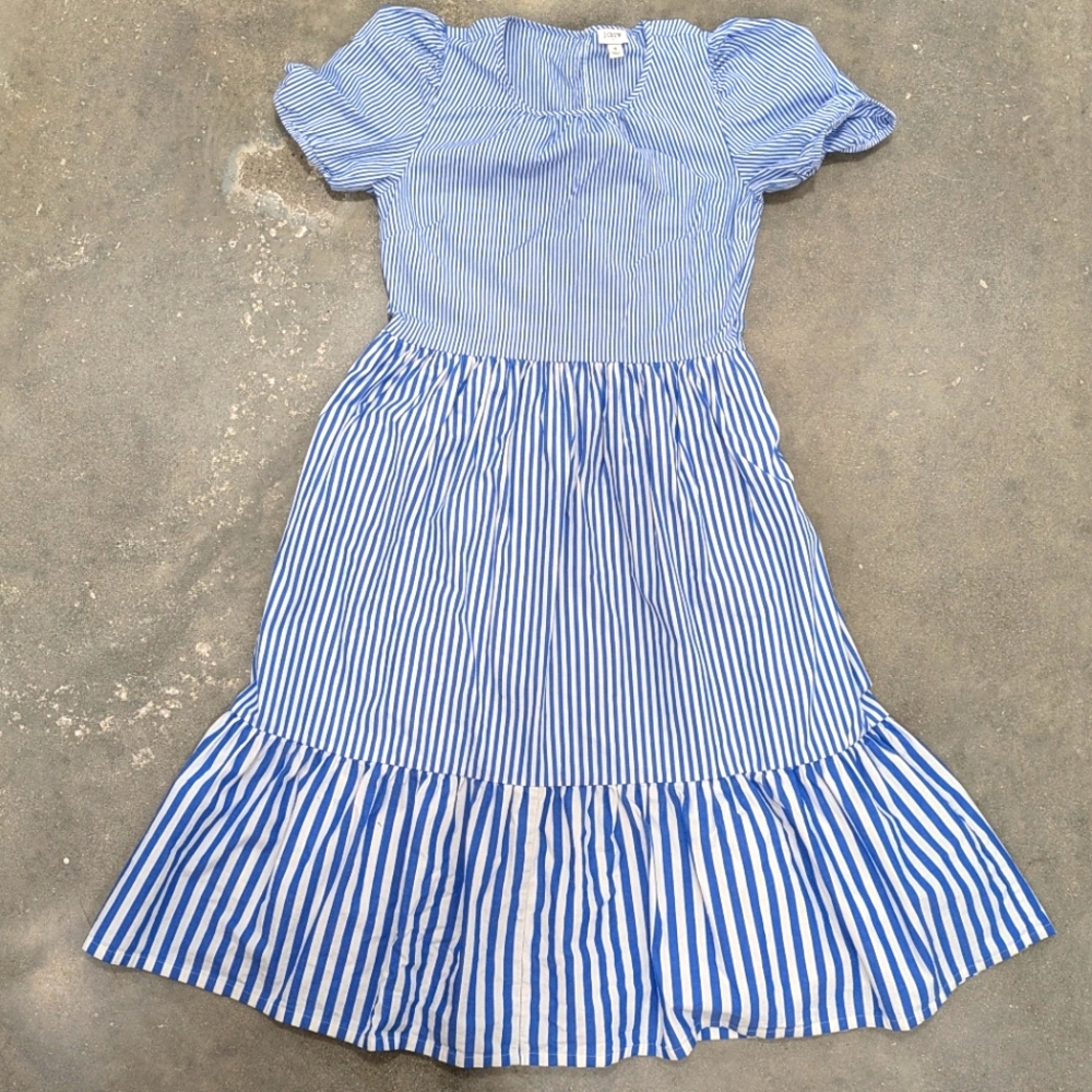 JCrew Blue and White Striped Midi Dress